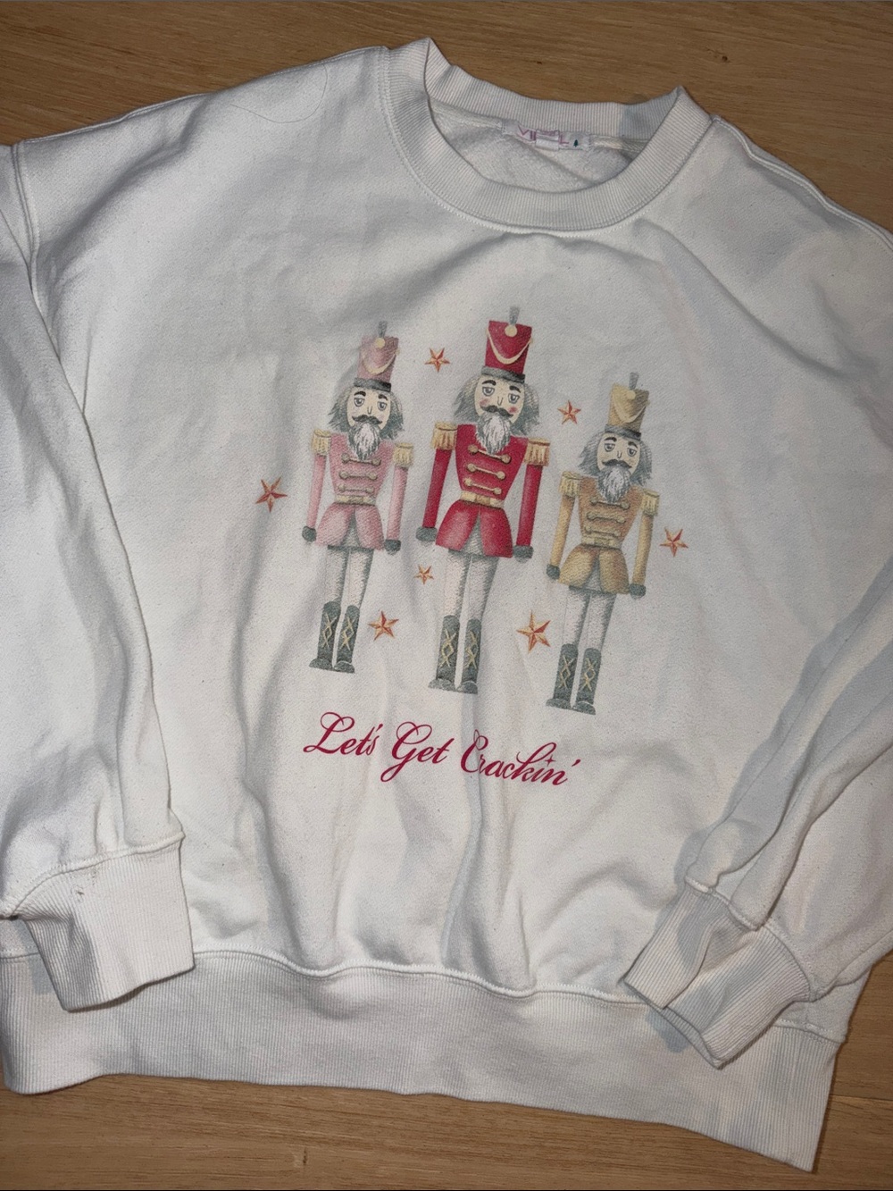 Vinyl Threads White Sweatshirt with Nutcracker Trio and 'Let's Get Crackin'' S - Picture 2 of 5